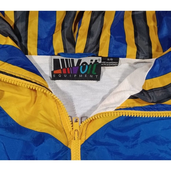 VTG 90s Voit Equipment Color Block Windbreaker Jacket Mens XL Blue Yellow Black - Picture 2 of 3